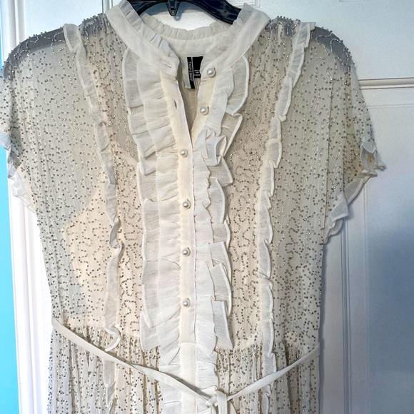 TOPSHOP PREMIUM WHITE CHIFFON EMBELLISHED SHIRT DRESS - Picture 10 of 13
